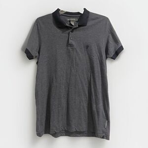 French Connection Polo Shirt Mens Grey Black Collar Short Sleeve F Logo Size Med